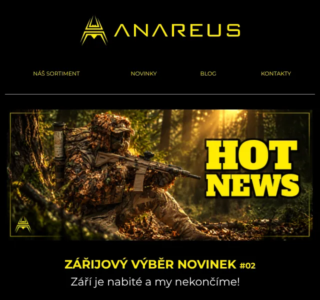 ANAREUS: Airsoft zbraně, vybavení a taktické boty – září 2026