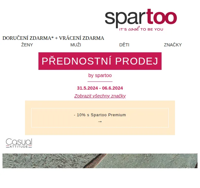 Spartoo: Casual Attitude, Guess, NeroGiardini, Mjus, So Size –50 % – červenec 2026 | Nuslet.cz