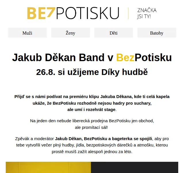 BezPotisku: premiéra klipu Jakuba Děkana – srpen 2026 | Nuslet.cz