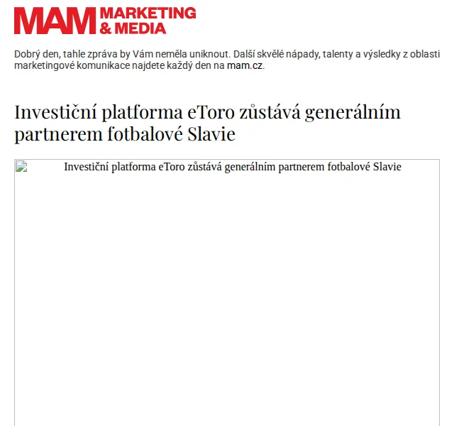 Marketing & Media: eToro zůstává partnerem Slavie – červenec 2026 | Nuslet.cz