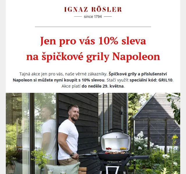 Ignazrosler.cz: 10% sleva na grily Napoleon – červen 2026 | Nuslet.cz