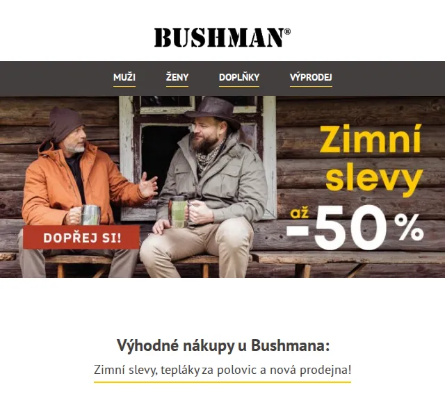 BUSHMAN: Zimní slevy, mikina Ebro a tepláky Cano za 50 % – červenec 2026 | Nuslet.cz