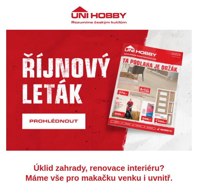 UNI HOBBY: Leták s pilou HM 216 a vinylovou podlahou – červenec 2026 | Nuslet.cz