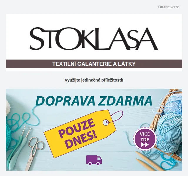 Stoklasa: Doprava ZDARMA na galanterii a látky – červen 2026 | Nuslet.cz