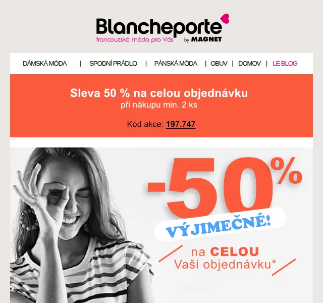 Blancheporte: Sleva 50 % na 2 produkty – červenec 2026 | Nuslet.cz