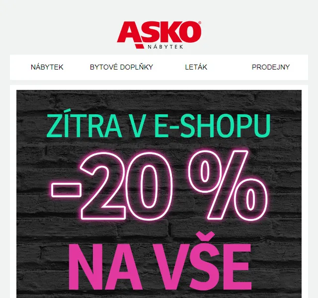 Asko Nábytek: sleva -20 % na vše v e-shopu – červenec 2026 | Nuslet.cz