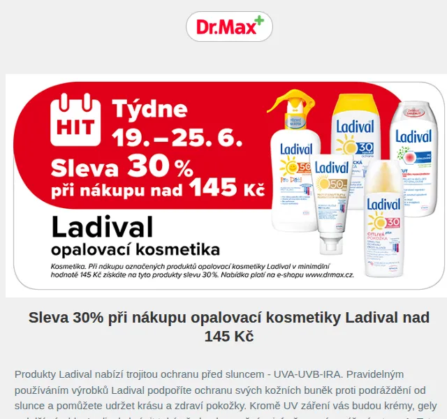 Dr.Max E-shop: sleva 30 % na opalovací kosmetiku Ladival – červen 2023 | Nuslet.cz