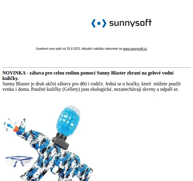 Sunnysoft.cz: Sunny Blaster zbraně a Xiaomi vysavač – červenec 2026 | Nuslet.cz