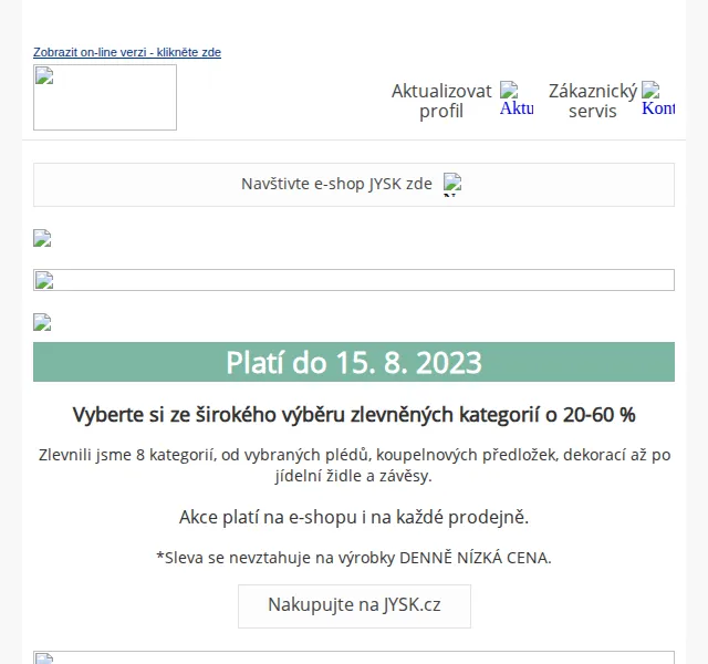 JYSK: extra sleva 15 % na celý nákup a výprodej až 60 % – srpen 2023 | Nuslet.cz