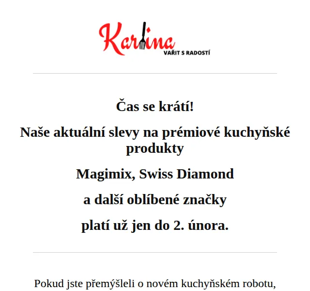 Karlina CZ: Sleva až 5 % na Magimix a Swiss Diamond – červenec 2026 | Nuslet.cz