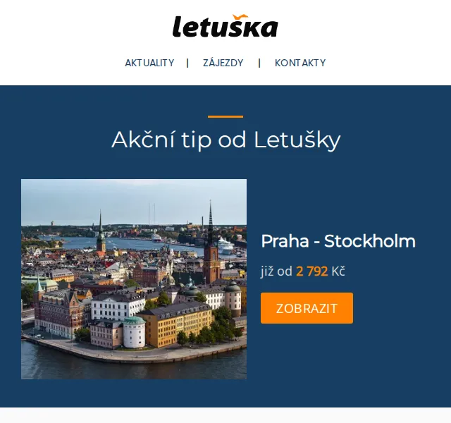 Letuška.cz: letenka Praha – Stockholm od 2 792 Kč – červenec 2026 | Nuslet.cz
