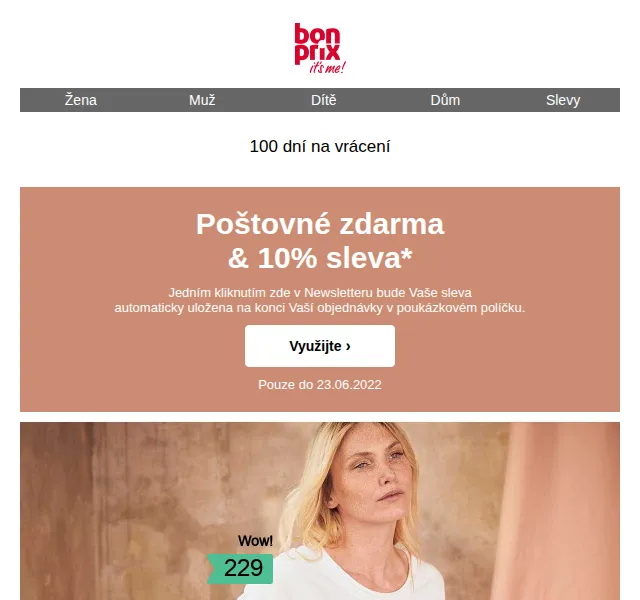 bonprix: Poštovné zdarma + 10% sleva – červen 2022 | Nuslet.cz