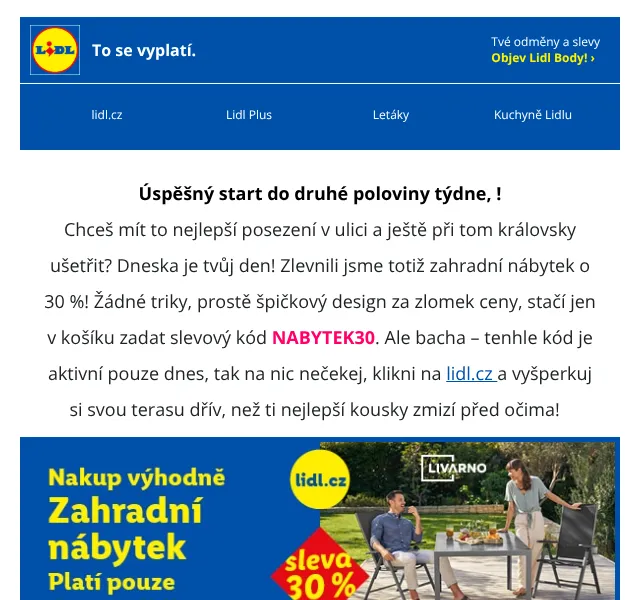 Lidl: Zahradní nábytek -30 % + grily a auto doplňky – květen 2026