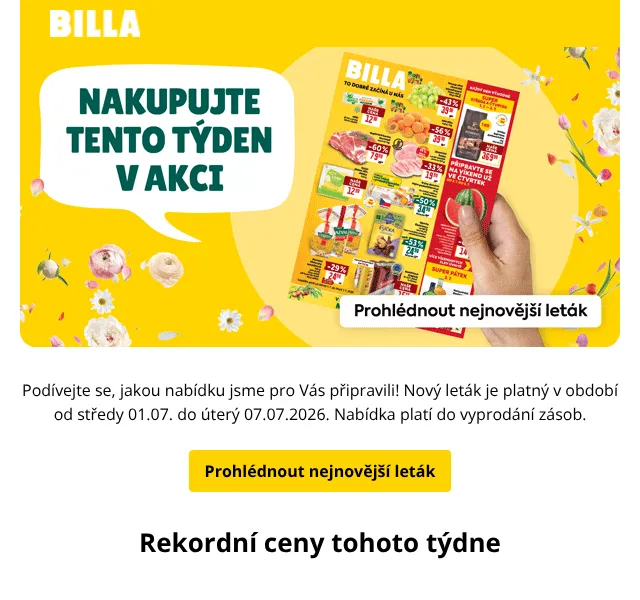 Billa: Meruny 39,90 Kč/kg, hrozny -43 % – červenec 2026
