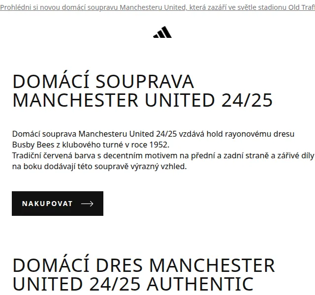 adidas: Domácí souprava Manchester United 24/25 – červen 2026 | Nuslet.cz