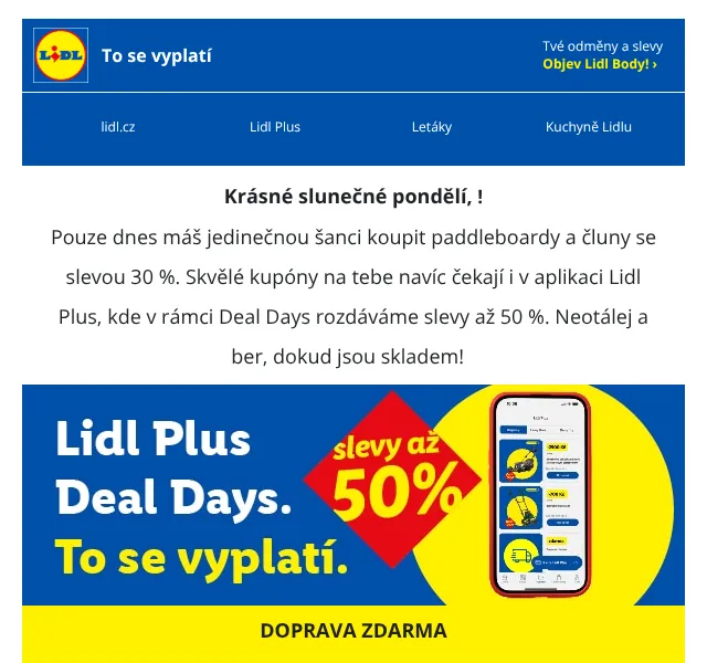 Lidl: Paddleboardy 30 % + slevy až 50 % – květen 2026