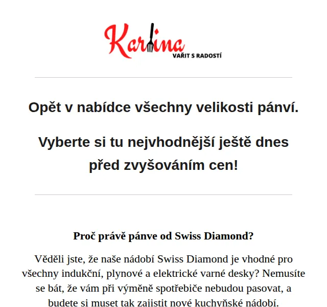 Karlina CZ: Swiss Diamond pánve v nabídce – červenec 2026 | Nuslet.cz
