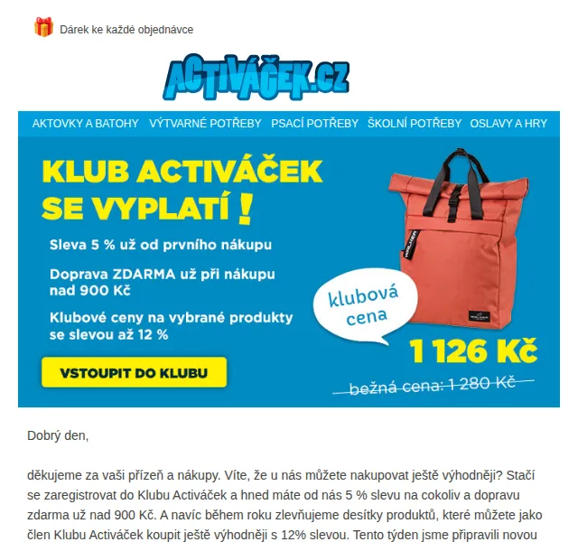 Activacek.cz: 12% sleva pro členy Klubu a dárek – červen 2026 | Nuslet.cz