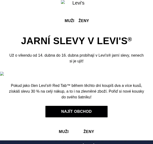 Levi's®: 30% sleva na jarní nákup – červen 2026 | Nuslet.cz