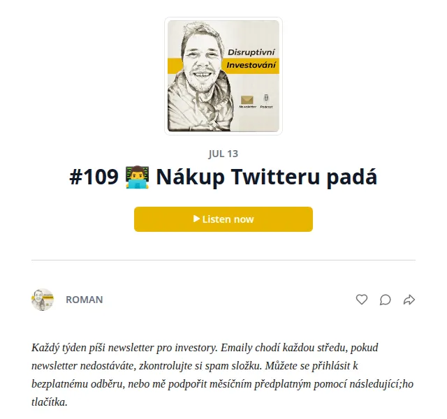 Substack: Twitter nákup padá – červen 2026 | Nuslet.cz