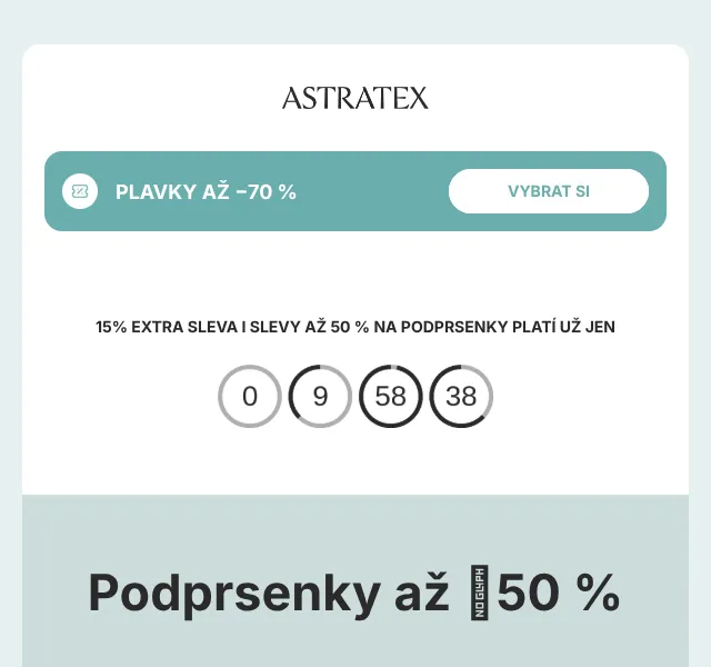 Astratex.cz: 15 % sleva na vše + 70 % na plavky – červenec 2026 | Nuslet.cz