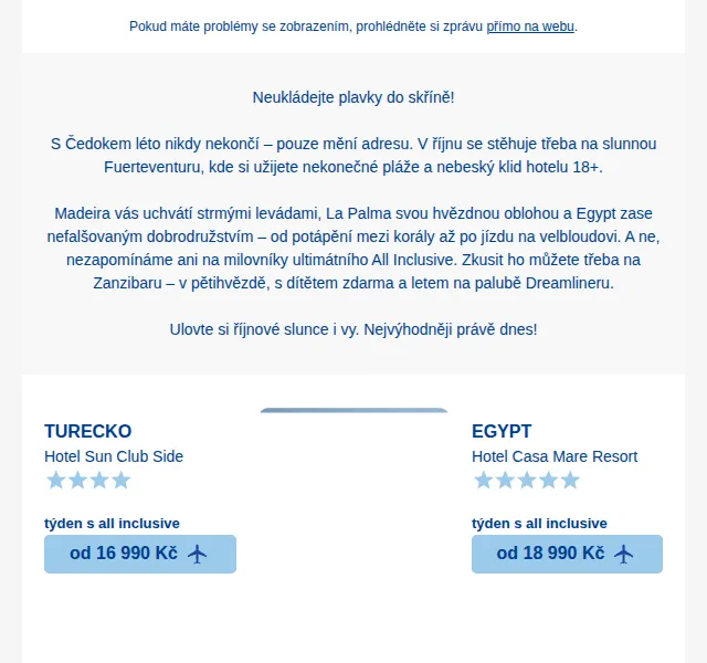 Čedok: Dovolená v říjnu – Fuerteventura, Madeira, Egypt od 13 590 Kč | Nuslet.cz