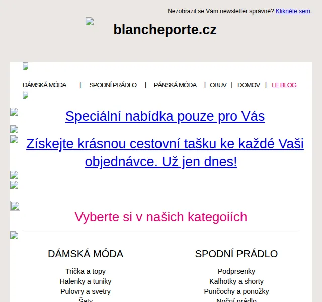 Blancheporte: Cestovní taška ke každé objednávce – červen 2026 | Nuslet.cz