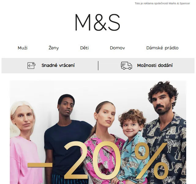 Marks and Spencer: Sleva 20 % na noční prádlo – červenec 2026 | Nuslet.cz