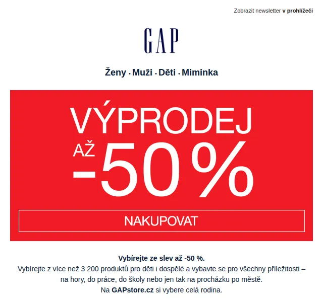 GAPstore: Výprodej až -50 % – červen 2026 | Nuslet.cz