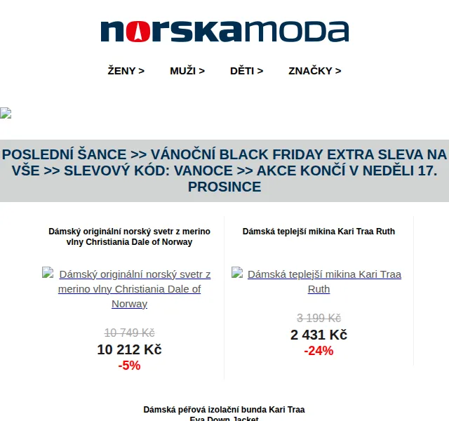 Norskamoda.cz: Vánoční Black Friday – sleva až 34 % | červenec 2026 | Nuslet.cz