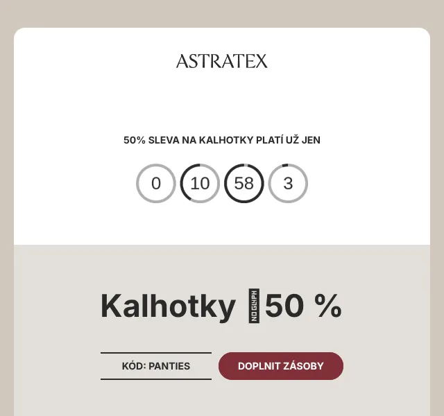 Astratex: 50 % sleva kalhotky – slevový kód