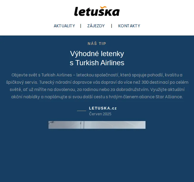 Letuška.cz: Výhodné letenky s Turkish Airlines – červenec 2026 | Nuslet.cz