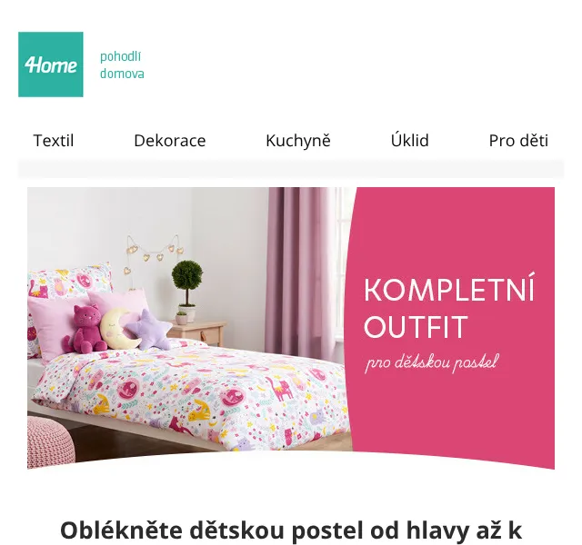 4home.cz: Dětské povlečení a textil – až 70 % – září 2026