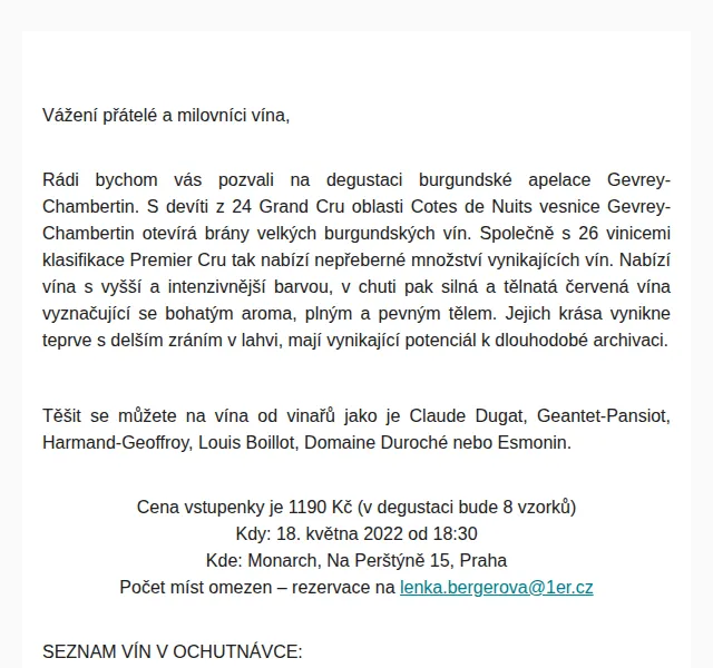 Premier Wines & Spirits | Degustace Gevrey-Chambertin – červen 2026 | Nuslet.cz