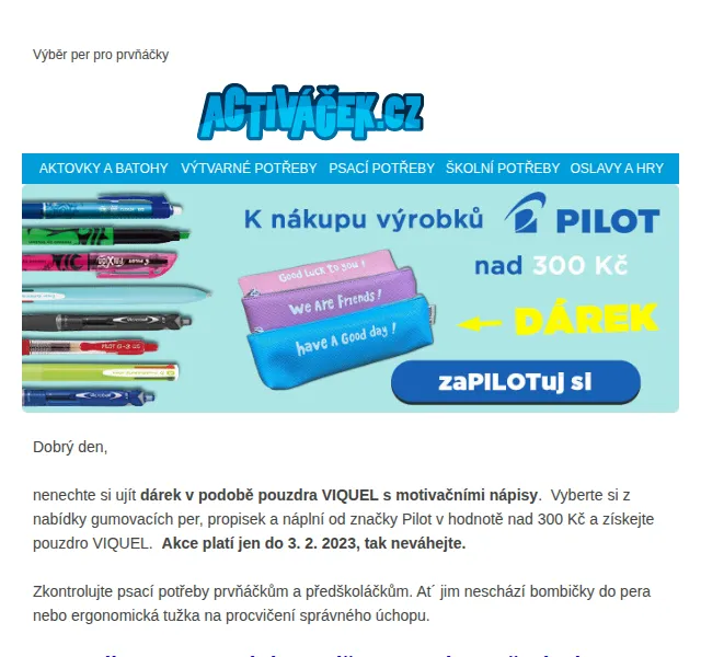 Activacek.cz: Pilot FriXion a pouzdro VIQUEL jako dárek – červenec 2026 | Nuslet.cz