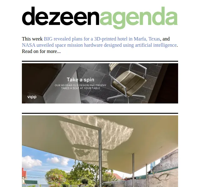 Dezeen Daily: BIG 3D-printed hotel v Texasu – červen 2026 | Nuslet.cz
