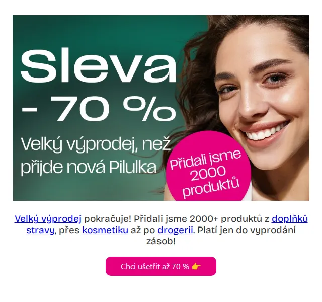 Pilulka: MEGASLEVY až 70 % na doplňky stravy a kosmetiku – červenec 2026 | Nuslet.cz