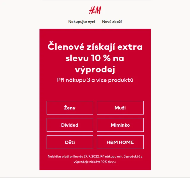 H&M: Extra sleva 10 % na výprodej při nákupu 3+ kusů – červen 2026 | Nuslet.cz