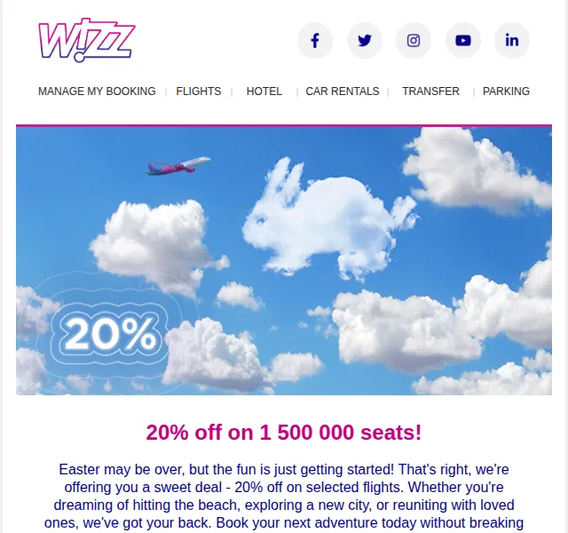 Wizz Air: Sleva 20 % na letenky – červen 2026 | Nuslet.cz