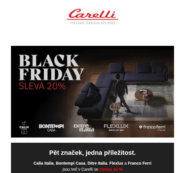 Carelli Nábytek: 20 % sleva na Calia Italia a další – červenec 2026 | Nuslet.cz