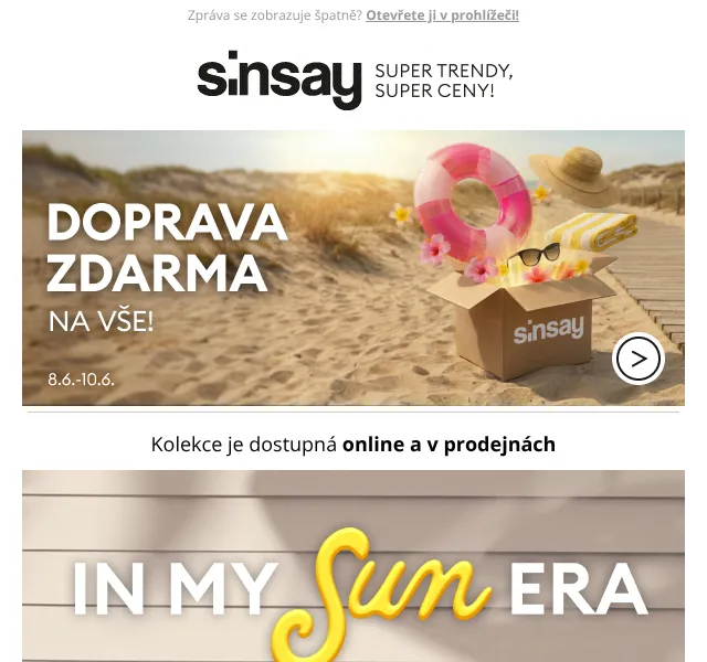 Sinsay: Doprava zdarma na letní kolekci HOME – červen 2026