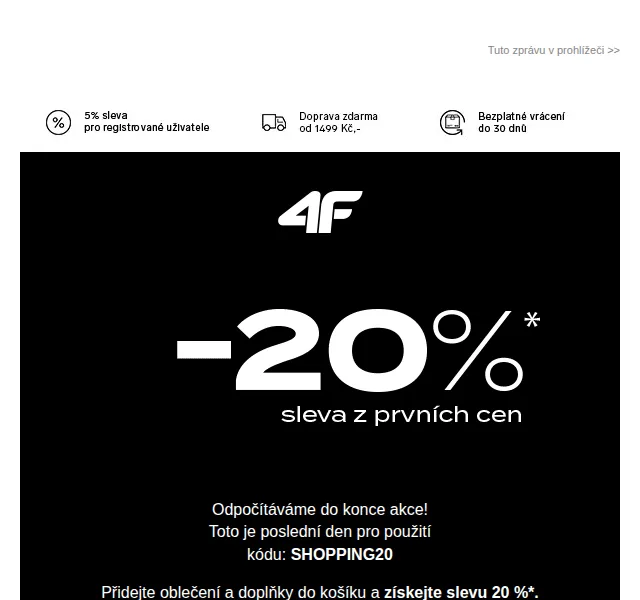 4Fstore.cz: sleva 20 % na oblečení a doplňky – říjen 2022 | Nuslet.cz