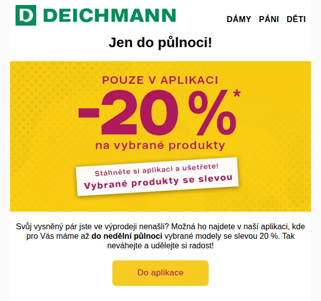 DEICHMANN: -20 % v aplikaci – srpen 2025 | Nuslet.cz