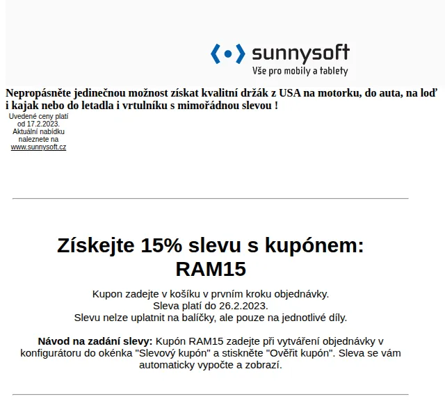 Sunnysoft.cz: 15% sleva RAM Mount držáky – červenec 2026 | Nuslet.cz
