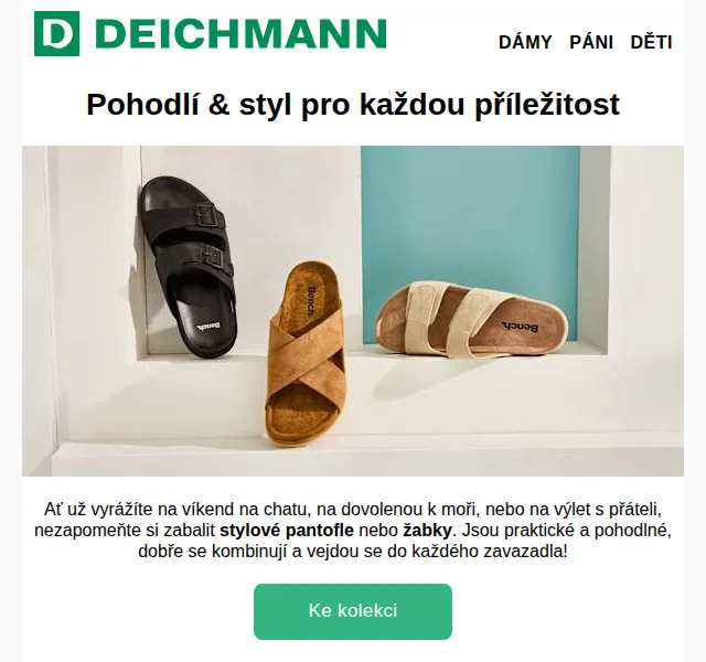 Deichmann: pantofle, žabky a papuče – sleva až 50 % | Červen 2026