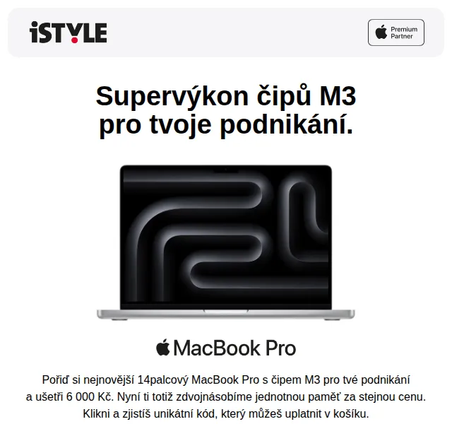 iSTYLE: MacBook Pro M3 s úsporou 6 000 Kč – červenec 2026 | Nuslet.cz