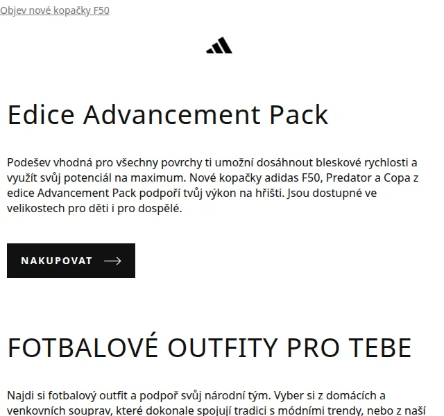 Adidas: Nová edice Advancement Pack kopaček – červenec 2026 | Nuslet.cz