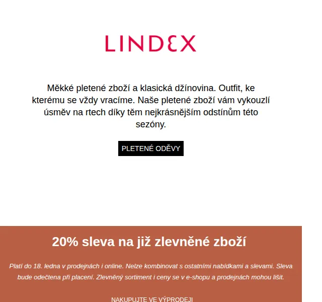 Lindex: 20% sleva na již zlevněné zboží – leden 2026 | Nuslet.cz
