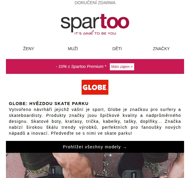Spartoo: Doručení zdarma Globe, Levi's, Birkenstock – červen 2026 | Nuslet.cz