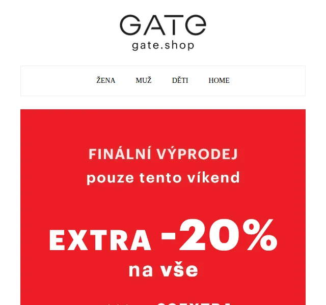 Gate.shop: Finální výprodej – až -20 % na vše – červenec 2026 | Nuslet.cz